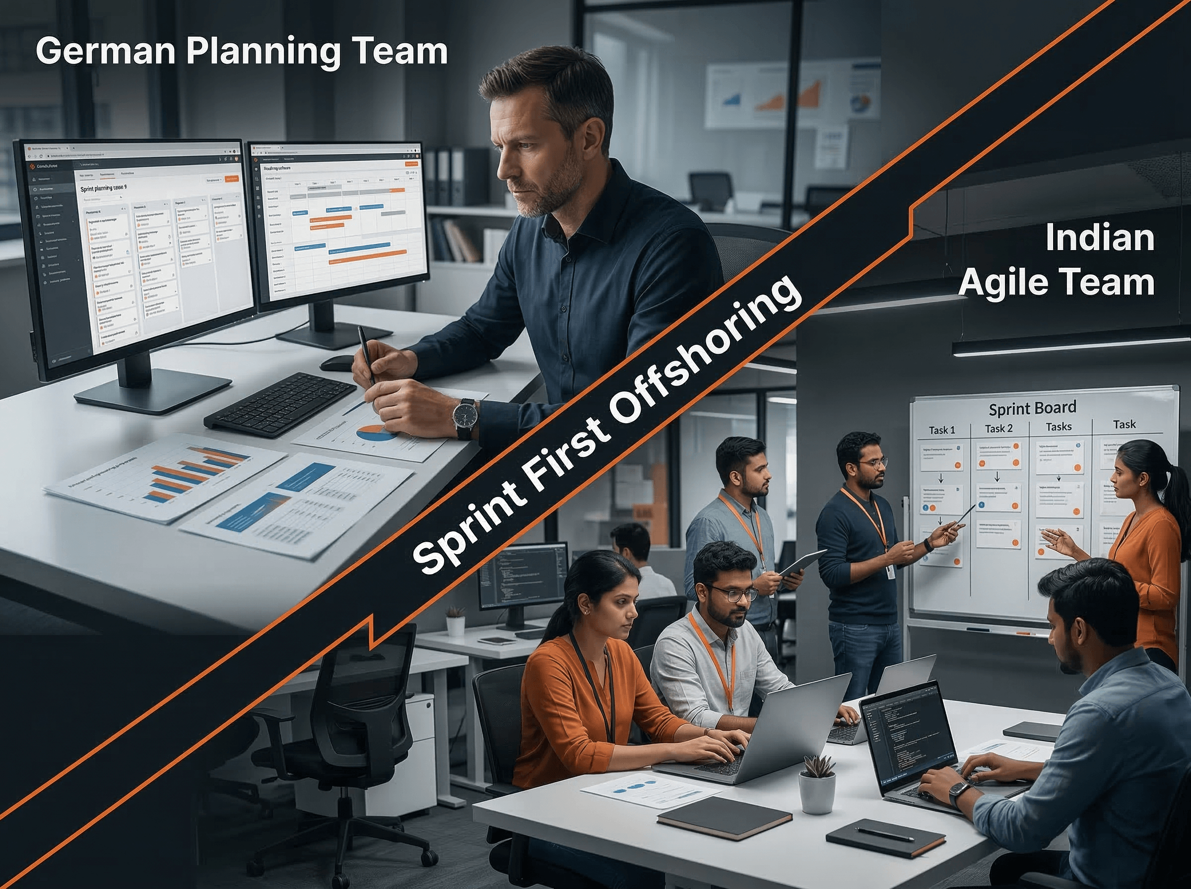 Sprint-First-Offshoring Workflow zwischen Deutschland und Indien